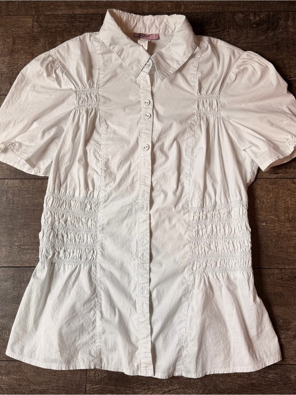 White / light blue Button-Up Short Sleeve Blouse